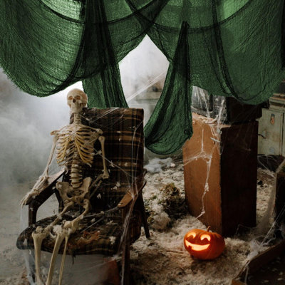 Ensemble de 5 décorations d'Halloween en tissu effrayant, décor de gaze d'Halloween vert (72 x 30 po), décoration d'Halloween effrayante intérieure et extérieure pour la maison