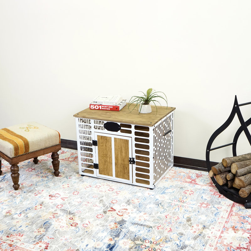 Ellsinore Pet Cage Dog House, 90cm H x 72cm W x 68cm D, White/Brown