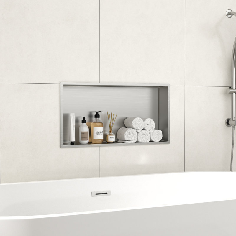 Niche de douche rectangulaire 24 po x 12 po en acier inoxydable, Argent