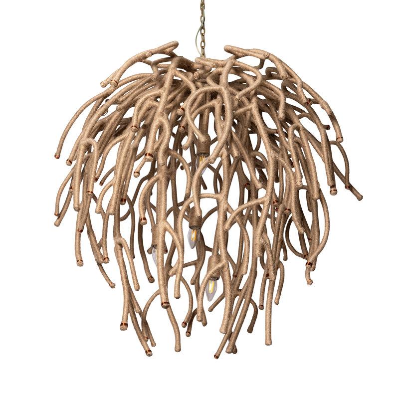 Jute Coral Chandelier - Ballito, 38" H x 38" W x 38" D, 4 Lights