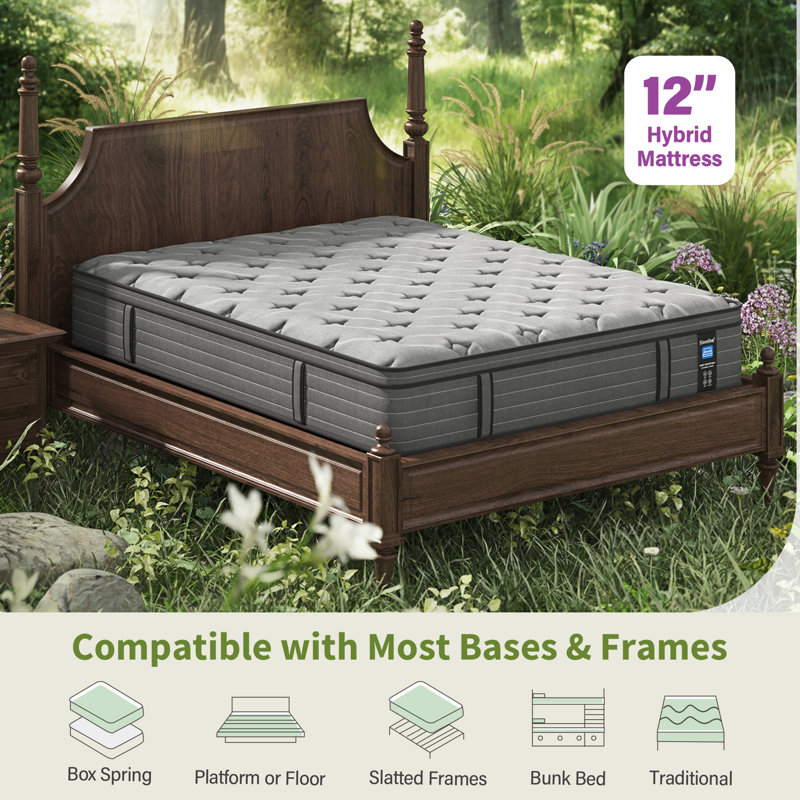 Jarrettsville 12" & 14" Firm and Comfortable Memory Foam Hybrid Mattress, Queen, 12"