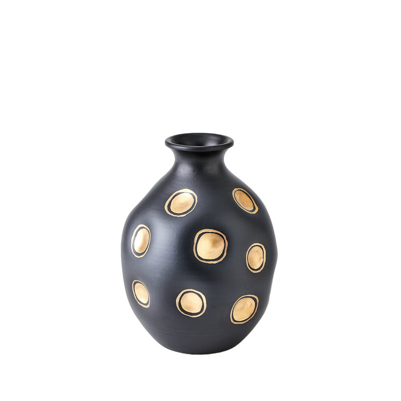 Dimples Handmade Ceramic Table Vase, Black/Gold