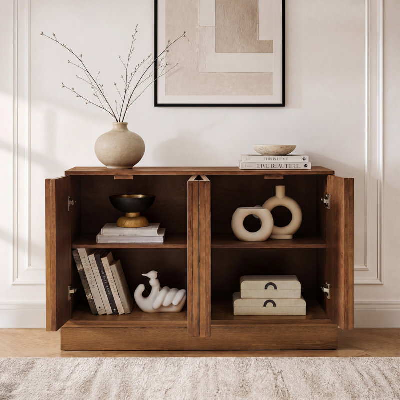 Buffet 43,5 "Mid Century, Walnut/Natural Wood