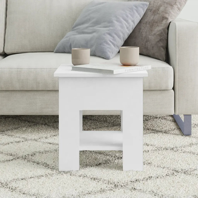 Table de bout en verre avec rangement, Blanc, 15,7 po x 15,7 po x 16,5 po