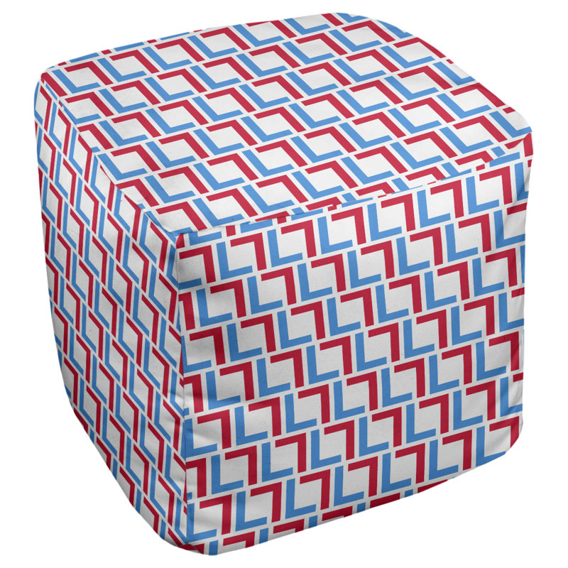Repose-pieds carré géométrique, Blanc / bleu clair / rouge, H 18 po x l 18 po x P 18 po