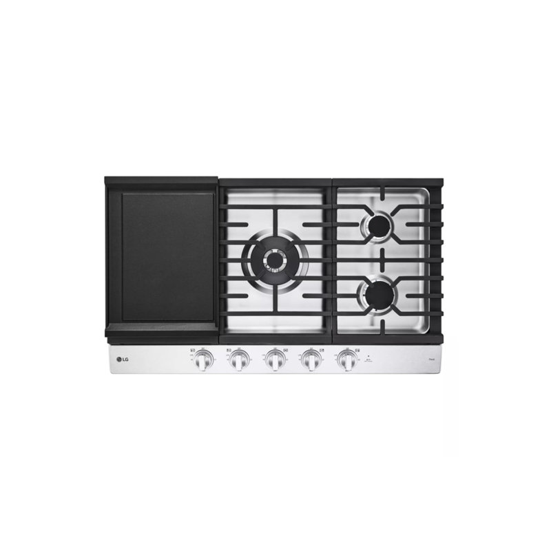 LG 36" Smart Gas Cooktop with UltraHeat 22K BTU Dual Burner and LED Knobs, Stainless Steel