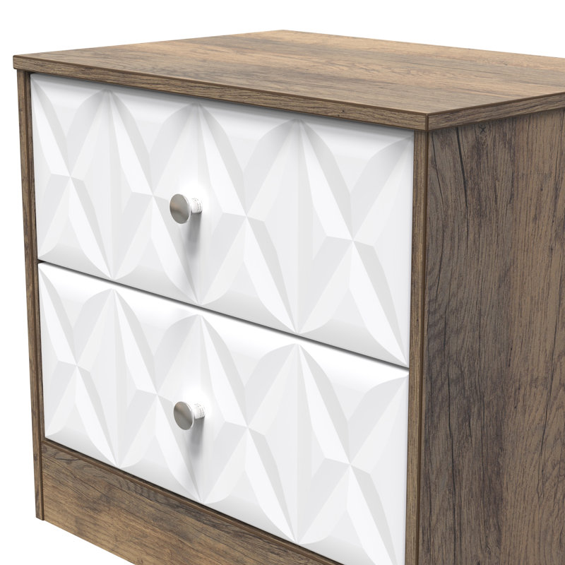 Ceinwen 58cm W Manufactured Wood Bedside Table, White Matt/Vintage Oak