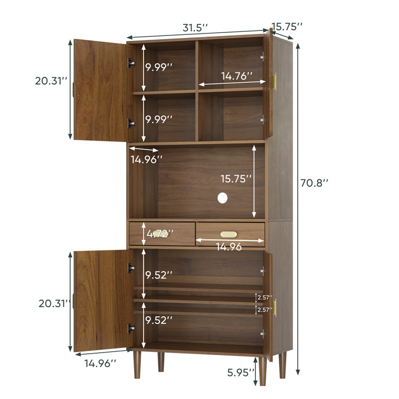 71" Kitchen Pantry Cabinet with 4 Doors & 3 Adjustable Shelves & 2 Drawers, Storage Cabinet for Kitchen, Dining Room, Living Room, Entryway
