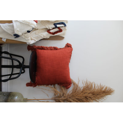 Housse de coussin Fringe en coton rouille 18 po x 18 po