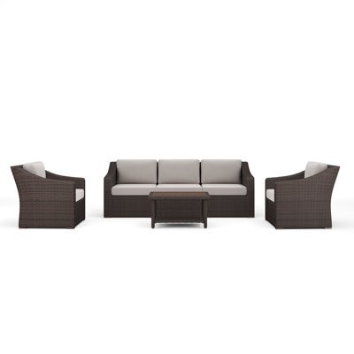 Martha Stewart Bedford 4Pc Outdoor Rattan Wicker Patio Conversation Set With All-Weather Cushions