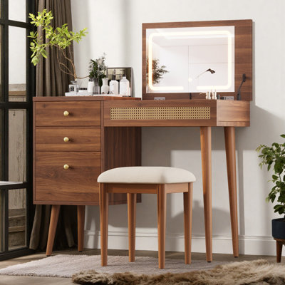 Retro Bohemian Style Vantiy Desk With Mirror And Led Lights