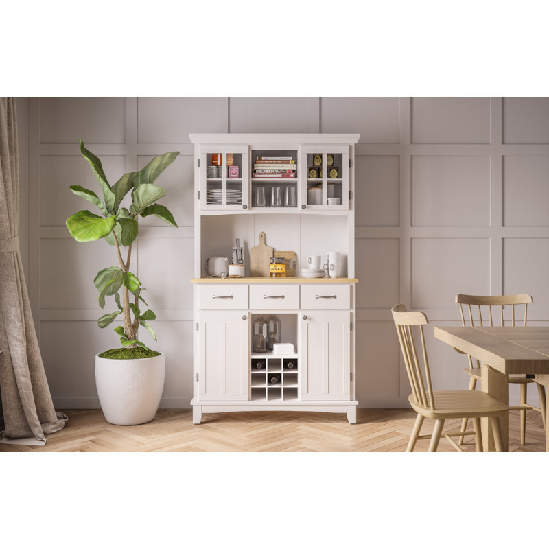 Sideboard with Bar Hutch, Natural Wood, Off-White