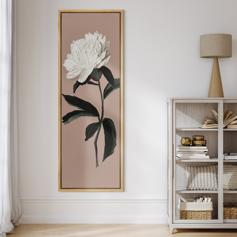 Illustration de fleur botanique de pivoine blanche - reproduction d'art sur toile encadrée, H 60 po x l 20 po x P 1,5 po
