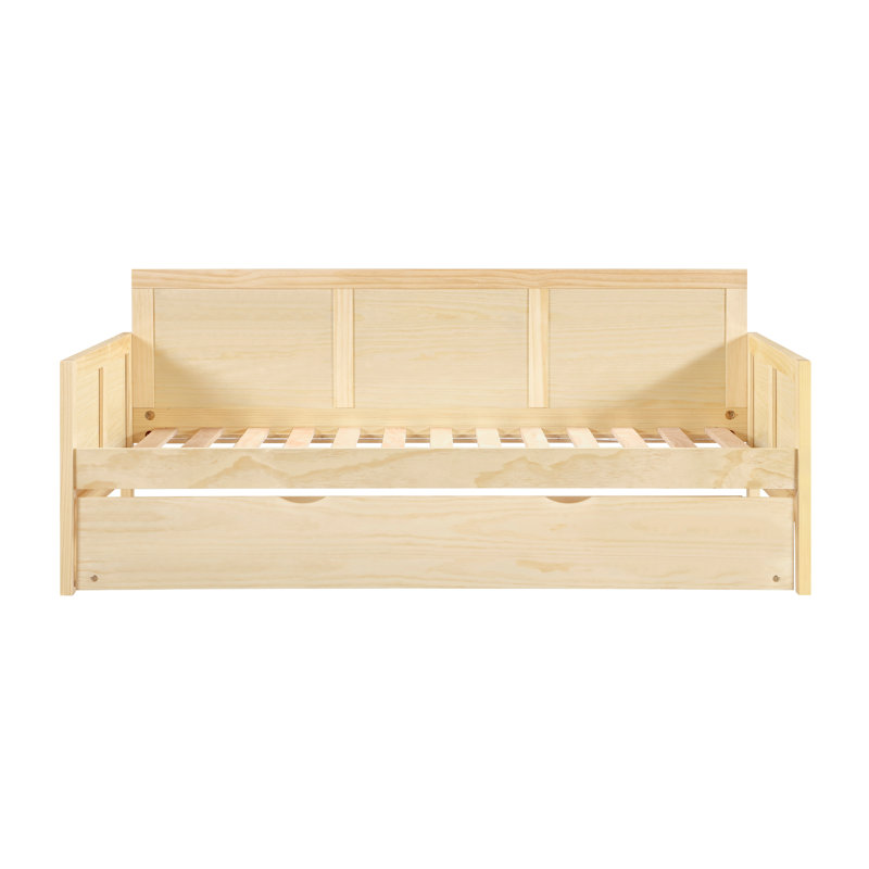 Lit de jour avec lit gigogne intégré, fini pin naturel, meuble de maison en bois, canapé-lit 1 pièce