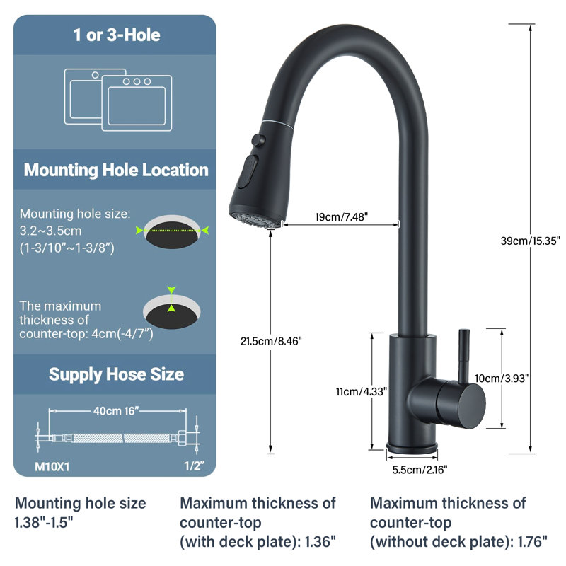 Robinet de cuisine AlenArtWater, Noir mat