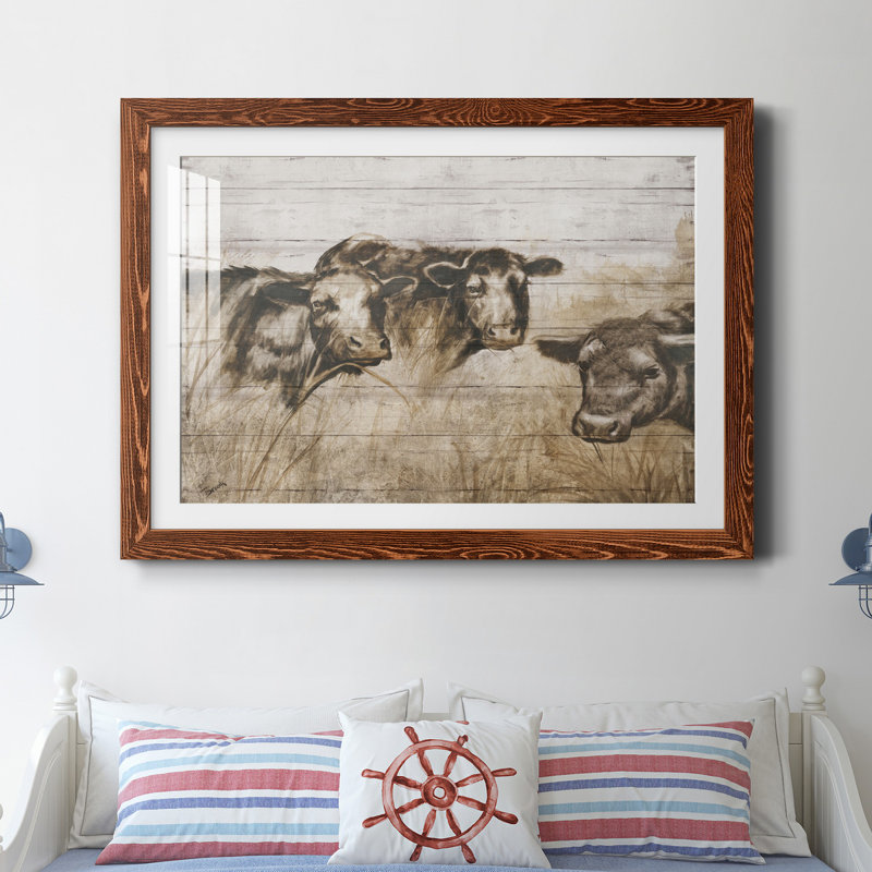 Vaches sépia - Reproduction de cadre photo sur papier, H 31,5 po x l 23,5 po x P 1,5 po, Papier encadré érable