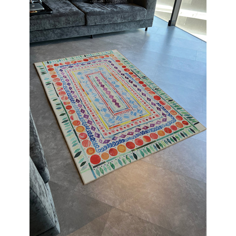 Light-Toned Multi-Colored Mixed Shape Patterned Modern Decorative Rug, Rectangle 5'1" x 7'6"