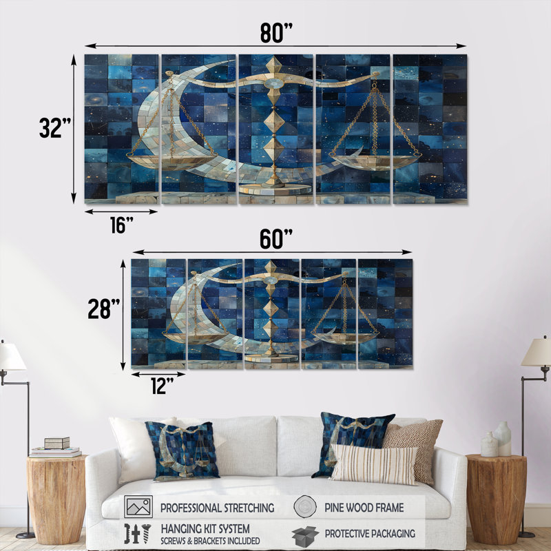 Ensemble de décorations murales astrales bleues et argent, H 32 po x l 80 po
