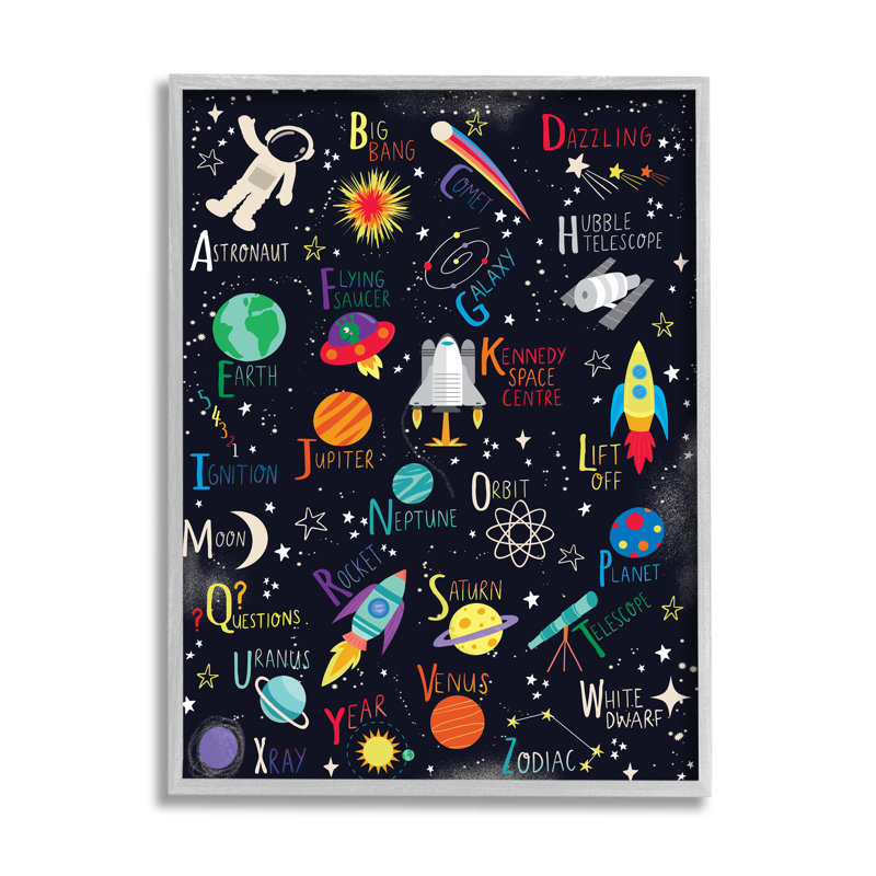 Outer Space Fun Alphabet Kid's ABC - Art textuel, Estampe numérique Farmhouse, H 30 po x l 24 po x P 4 po