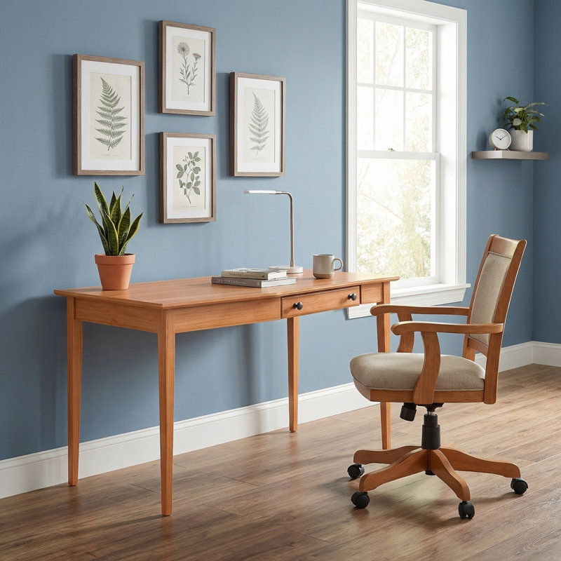 Bureau en bois massif gauche Malani, Naturel