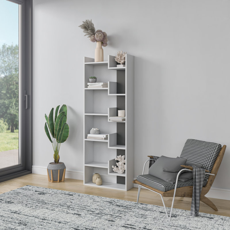 Sinquefield Modern 64.17" H x 23.82" W Geometric Bookcase, Anthracite/White