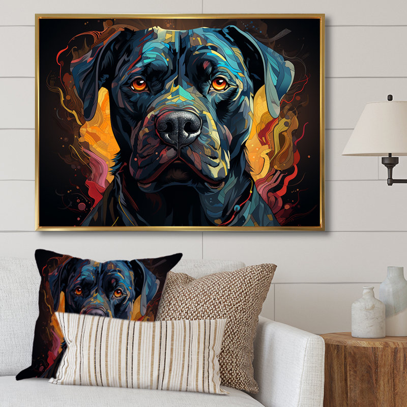 Cane Corso Confidence - art mural chien pour le salon, Cadre flottant doré, 12" H x 20" W