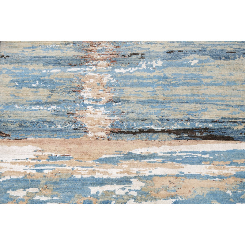 Tapis en laine à motif végétal abstrait noué à la main 4 x 6