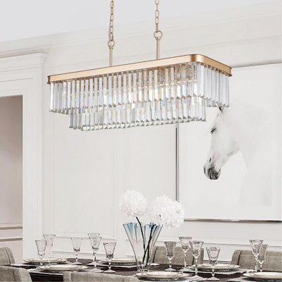 Lustres, lustre en cristal rectangulaire réglable, lumières en cristal industrielles modernes E12, plafonnier en fer de style campagnard pour cuisine, salon, chambre à coucher / or (ampoule non incluse)