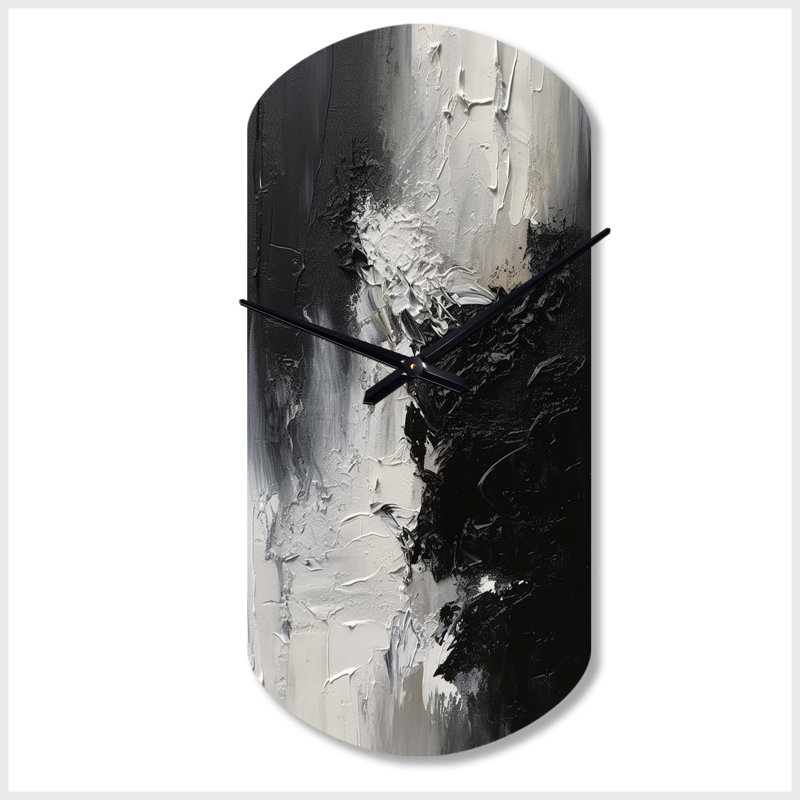 Horloge murale asymétrique en métal noir et blanc, coups de pinceau délicats II, Petit
