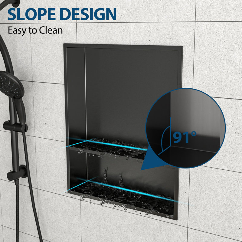 15" Gunmetal Black Stainless Steel Recessed Shower Niche