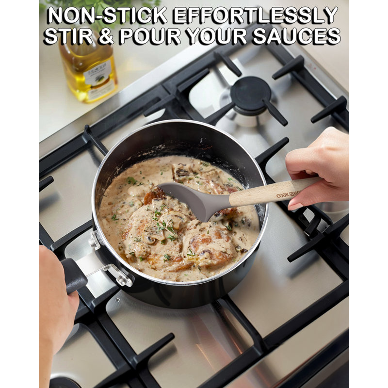 3 Quart Black Aluminum Non-stick Saucier with Glass Lid