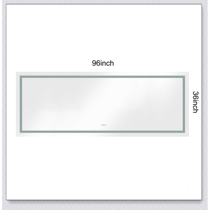 Miroir de salle de bain 96 po x 36 po à DEL avec façade et rétroéclairage, miroir de meuble-lavabo mural, anti-buée, mémoire, 3 couleurs, réglable en continu