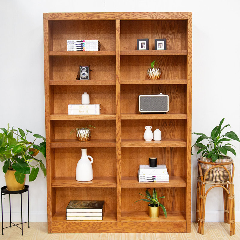 Lanford Double Wide Wood Bookcase, 12 Bookshelf, 84 inch Tall Storage and Display Bookshelf for Home Office and Living Room