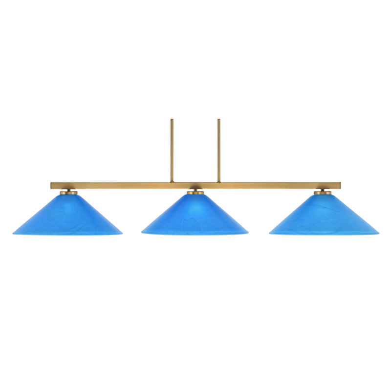 Bar 3 lumières Bremer avec verre 16 po Bremer, H 7,5 po x l 51,5 po x P 16 po, Bleu italien, Laiton New Age