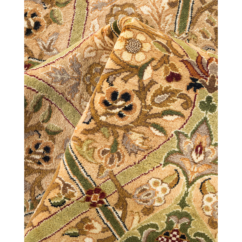 Tapis jaune noué à la main de conception unique 6 pi 1 po x 13 pi 7 po Keller