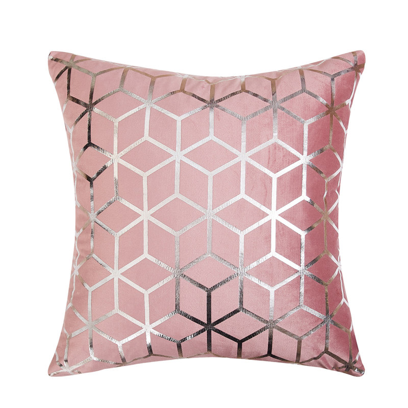 Geometric Velvet Pillow Cover, Pink, 20" x 20"