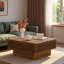 Table basse 31,52 "carrée en rotin + corde de chanvre avec mécanisme de levage et espace de rangement caché