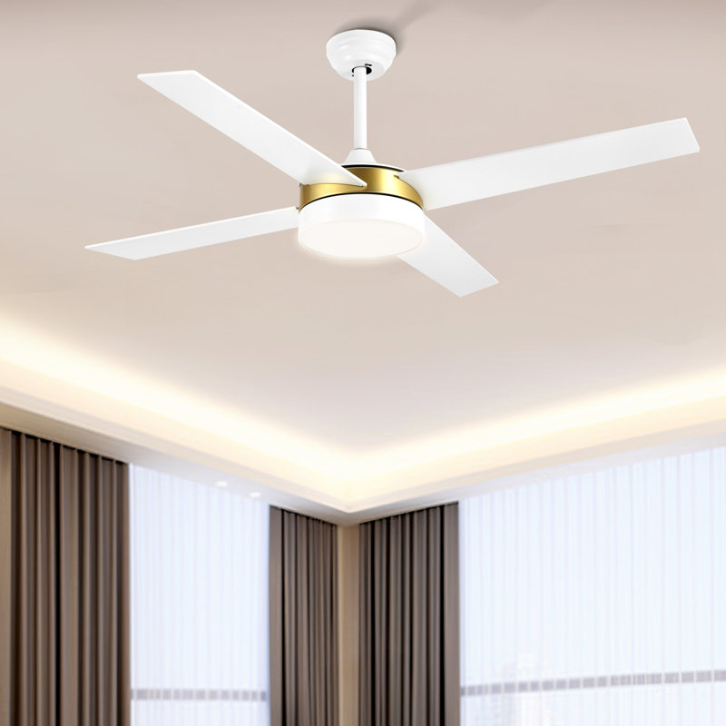 Ventilateurs de plafond modernes 52 po avec lumière et télécommande Scottsville, Blanc