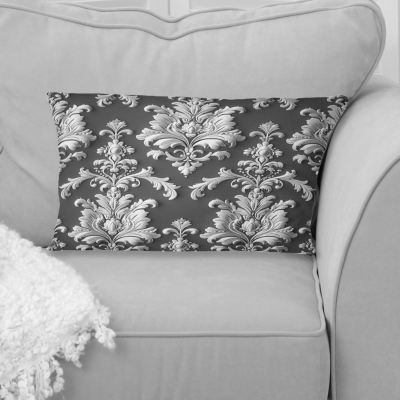 Coussin lombaire gris à motif damassé blanc V