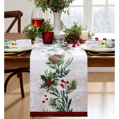 Kafader Holly Berry Flourish Holiday Fabric Table Runner
