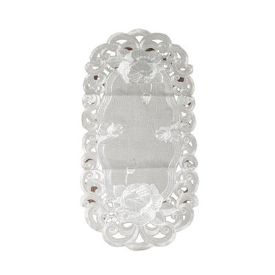 Chemin de table rectangulaire en argent brodé Cutwork