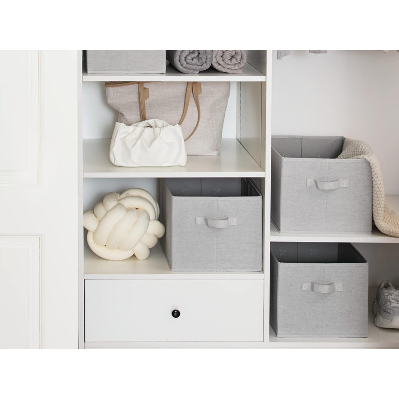 32 paniers de rangement pour tablettes, bacs de rangement pliables avec poignées, bacs de rangement en tissu pour l'organisation, gris clair, paquet de 3