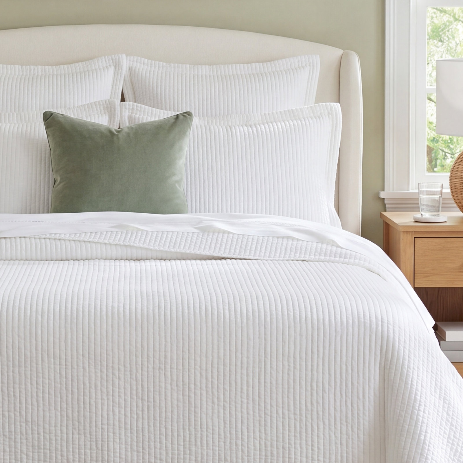 Taylor Linens Hudson Stripe Coverlet Set, White, Twin