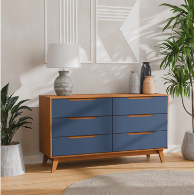 Rio Modern 6-drawer Dresser With Built-in Handles And Wooden Base