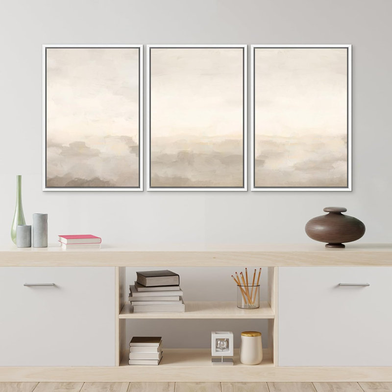 «Minimal Landscape Abstract Prints», reproduction d'art encadrée sur toile, 3 pièces, H 24 po x l 16 po x P 1,5 po, Blanc