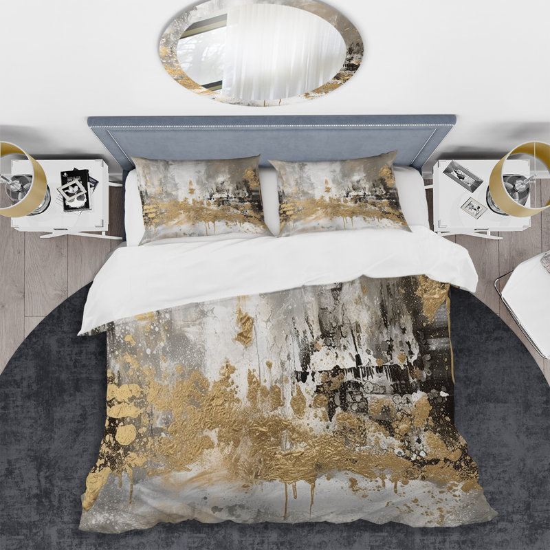 Ensemble de housse de couette Modern Golden Abstract, Housse de couette pour très grand lit et 2 très
