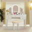Ensemble de meuble-lavabo en miroir avec lumière DEL, ensemble de coiffeuse de chambre à coucher de couleur blanche pour chambre à coucher / salle de maquillage, bureau de travail pour femmes, combinaison de mobilier pour fille, maquillage de coiffeuse