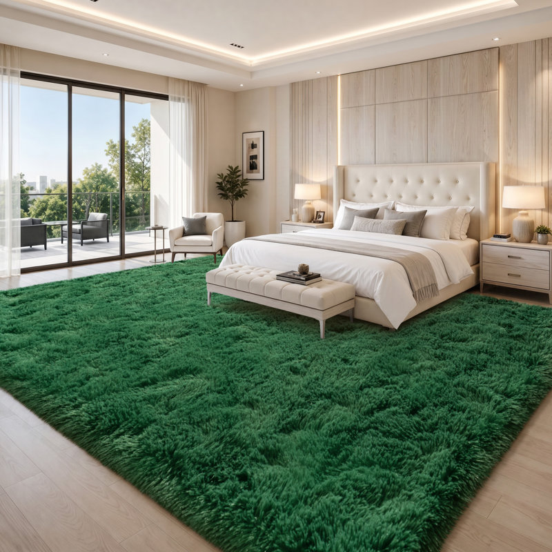 Solid Rug Soft Fluffy Green Indoor Area Rug for Living Room Bedroom Nursery Kids Room, Rectangle 9' x 12', Green