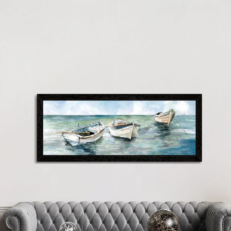 Caught At Low Tide II by Carol Robinson - Panoramic Painting on Canvas, 121.92 cm H x 40.64 cm W, Black Framed