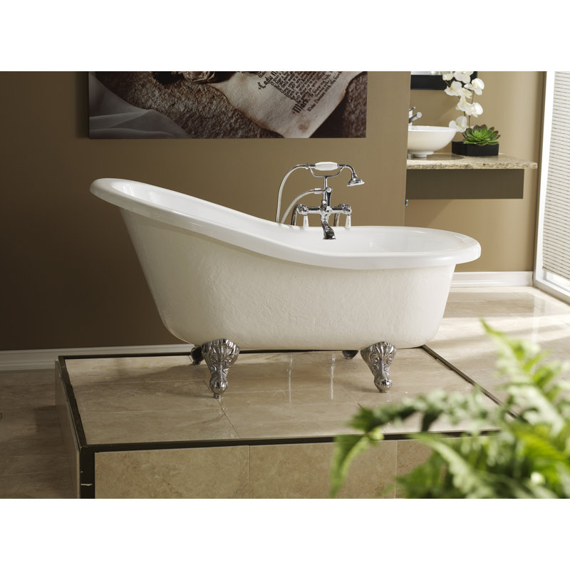 Estelle 60'' x 30'' Soaking Acrylic Bathtub, Bisque, Brushed Nickel Feet